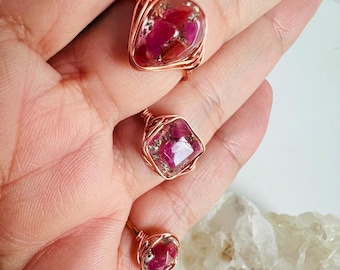 Raw Ruby Copper Ring: Gemstone Resin, July Birthstone, Leo Zodiac