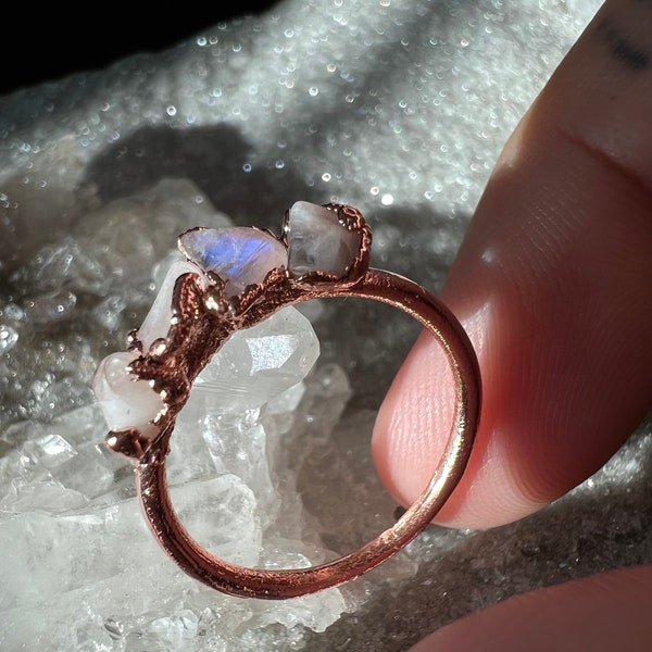 Dainty Raw Moonstone Stacking Ring | Gemstone Eternity Ring | Rainbow Moonstone Gemstone Ring for Her