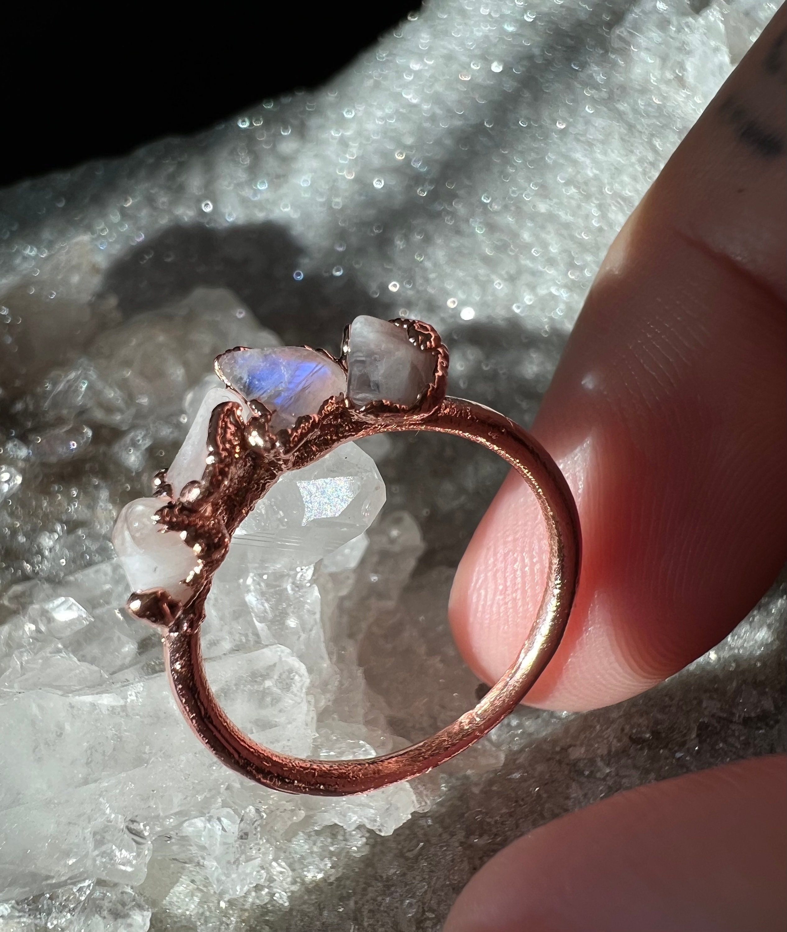 Dainty Raw Moonstone Stacking Ring | Gemstone Eternity Ring | Rainbow Moonstone Gemstone Ring for Her