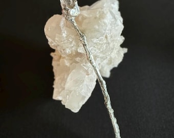 Raw Clear Quartz Crystal Hair Stick: Handmade Silver Branch Hair Wand