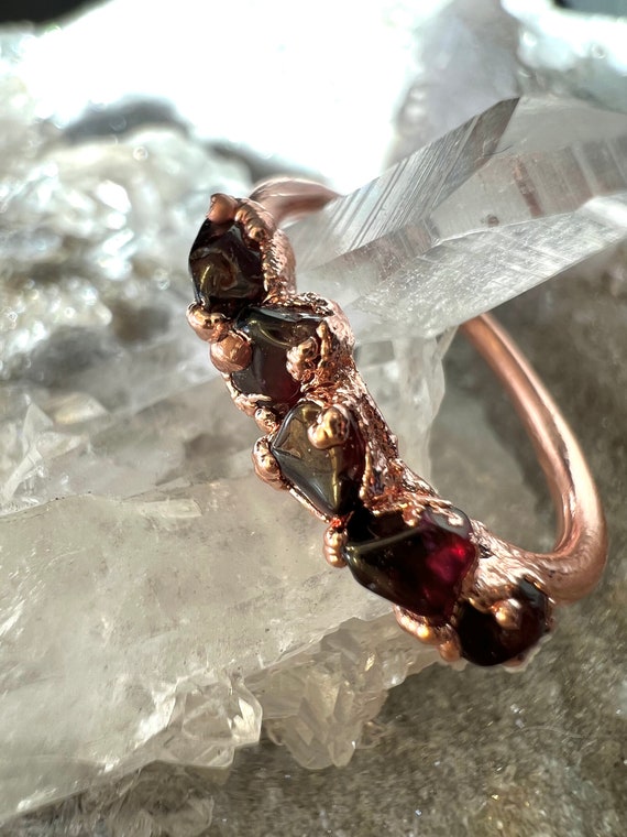 Handcrafted Raw Garnet Copper Ring: January Birthstone