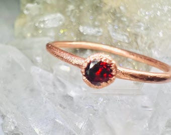 Electroform Copper Garnet Ring: January Birthstone Stacking Jewelry