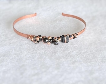 Handmade Onyx Tourmaline Pyrite Choker | Bold Artisan Statement Necklace | Root Chakra Jewelry | Black Gemstone Copper Collar