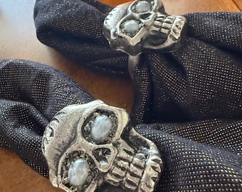 Rainbow Moonstone Skull Napkin Rings – Set of Two | Ethically Sourced Crystals | Witchy Gothic Table Decor
