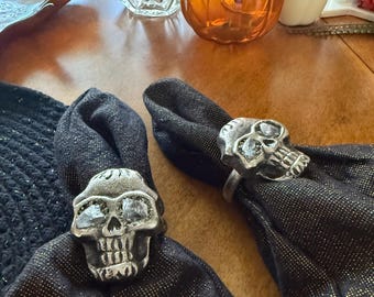 Crystal Skull Napkin Rings Set | Witchy Table Decor | Gothic Altar Accessories | Hand-Mined Crystals | Halloween Gift