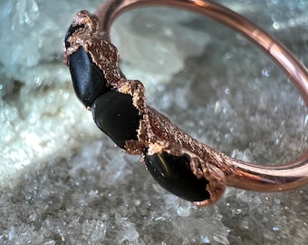 Electroformed Copper Black Onyx Ring: Raw Gemstone Stacking Ring