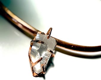Clear Quartz Torc Necklace | Hand Forged Copper Collar | Raw Crystal Statement | Adjustable Choker | April Birthstone | Crown Chakra Jewelry