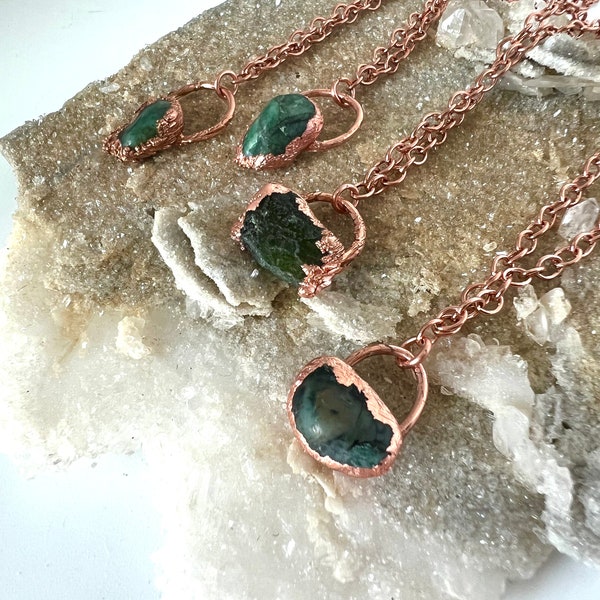 Raw Emerald Necklace | Electroformed Copper Necklace | Ready to Ship | May Birthstone