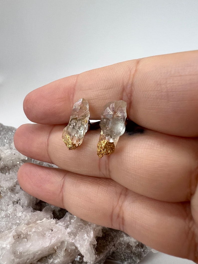 Raw Crystal Stud Earrings Boho Gemstone Earrings Raw Crystal Earrings April Birthstone Stud Earrings image 5