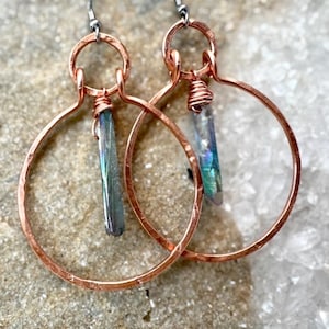Handmade Copper Angel Aura Quartz Earrings: Hypoallergenic Steel