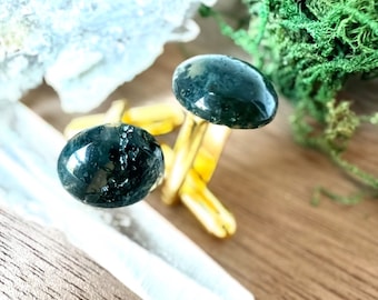 Green Moss Agate Gold Cufflinks: Natural Stone Accessories