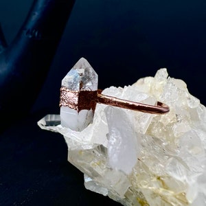 Electroformed Copper Raw Quartz Crystal Point Ring - Handmade