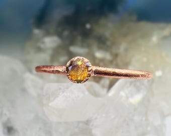 Dainty Peridot Ring: Electroformed Copper August Birthstone