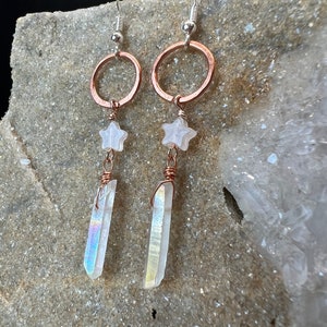 Handmade Angel Aura Quartz Earrings: Rose Quartz Stars, Sterling Silver