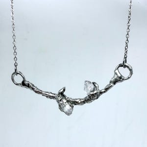 Crystal Tree Branch Necklace | Woodland Inspired Necklace | Raw Crystal Necklace | Twig Branch Jewelry | Silver Branch Necklace