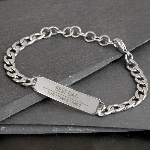 Personalised Engraved Mens Stainless Steel Chain Bracelet Etsy UK