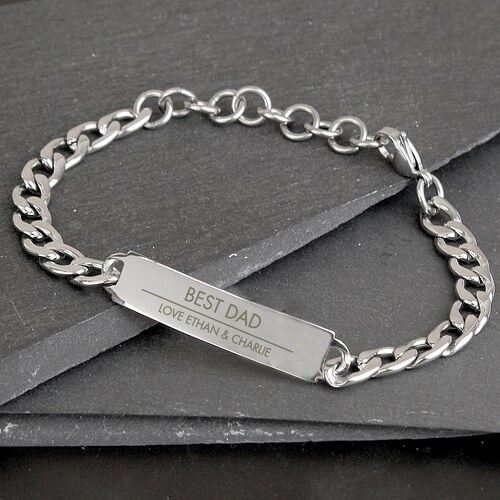 Personalised Engraved Mens Stainless Steel Chain Bracelet - Etsy UK