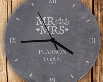Personalised Mr & Mrs Slate Clock