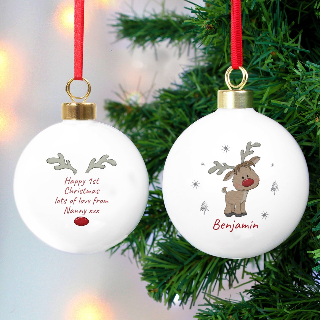 Personalised Little Reindeer 1st Christmas Tree Bauble Xmas Decoration ...