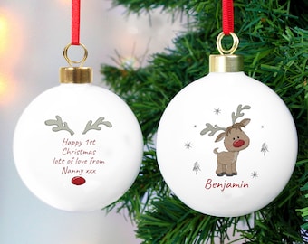 Personalised Little Reindeer 1st Christmas Tree Bauble - Xmas Decoration