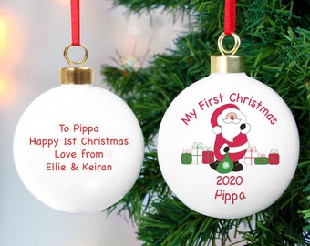 Personalised My First Christmas Tree Santa Bauble Baby Keepsake Gift