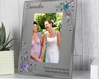Personalised Butterfly 6x4 Diamante Glass Photo Frame
