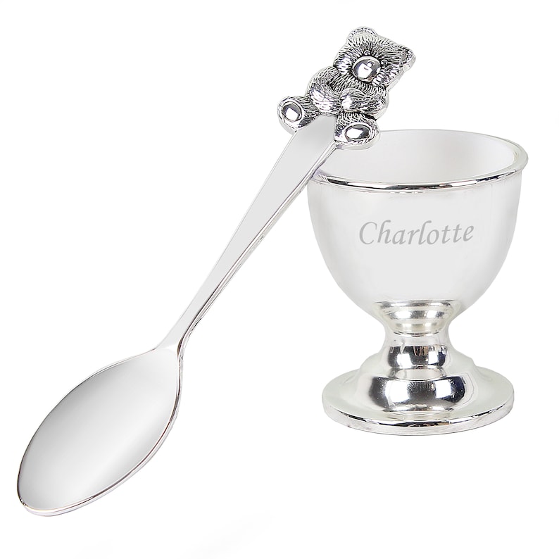 Personalised Silver Egg Cup & Spoon, Engraved Gift Set, Christening, New Baby, Birthdays, Baptism, Keepsake, Boy or Girl image 4