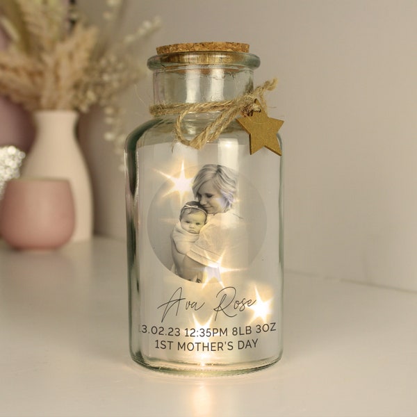 Personalised Photo Upload LED Light Up Glass Jar