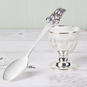 Personalised Silver Egg Cup & Spoon, Engraved Gift Set, Christening, New Baby, Birthdays, Baptism, Keepsake, Boy or Girl image 3