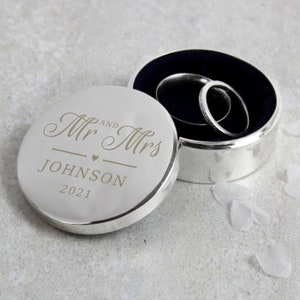 Personalised Mr & Mrs Wedding Ring Box - Newlyweds Gift, Anniversary,