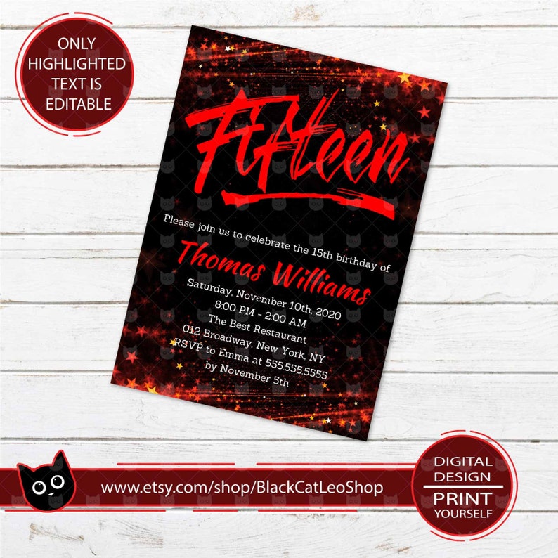 Fifteenth birthday PDF editable Invitation 15th birthday | Etsy