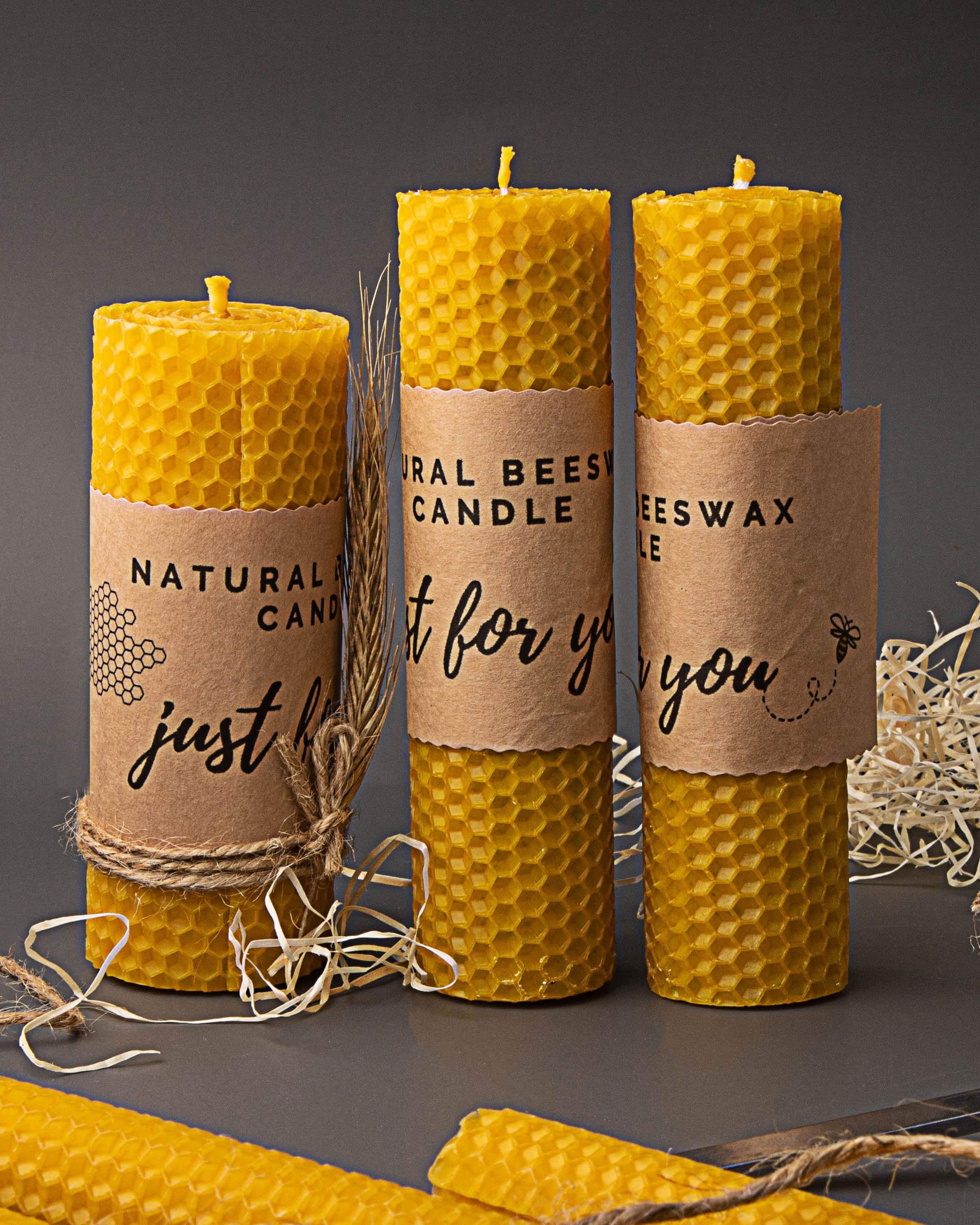 2 Natural Rolled Beeswax Pillar Candles 13 cm Tall / 6.5 cm Etsy