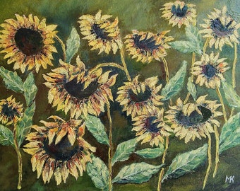 Affordable painting from Ukraine. Sunflowers Original Oil Painting Floral painting. Field of Sunflowers Flowers impressionism oil painting