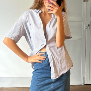 Vintage Polo Ralph Lauren Short-Sleeve Striped Button-Up – Preppy, 90s Oversized Fit