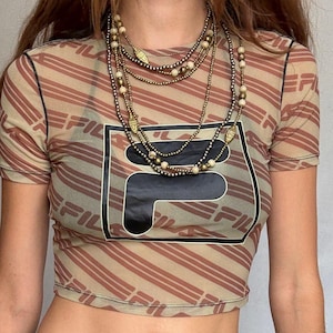 Y2K Fila Logo Mesh Crop Tee Sporty Retro Energy (Size XS)