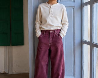 Vintage Kids High Waist Cotton Trousers, Size 8 Deadstock, Burgundy Pants, Unworn Retro Children Fashion, 100% Cotton