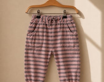 Noa Noa Miniature Baby Pants, Size 74 Pink Striped Trousers, 9 Months Scandinavian Baby Clothing, Cotton Toddler Bottoms