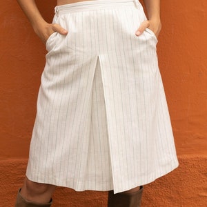 Cottage core linen midi skirt, Elegant high waist skirt, Romantic dreamy summer skirt, Chic Striped Linen-Blend Pencil Skirt, Size USA S