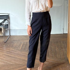 Pennyblack Wool Pants, Made in Italy, High-Waisted Cropped Trousers, Navy Blue Tailored Pants, Vintage Minimalist Style, Size IT 44 (M-L)