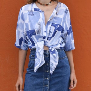 Vintage Blue Print Tunic - Artsy & Flowy Women&#39;s Top