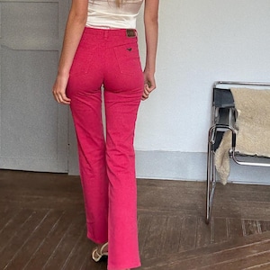 Vintage Armani Jeans Red Trousers – Size 28 – Designer Statement Pants
