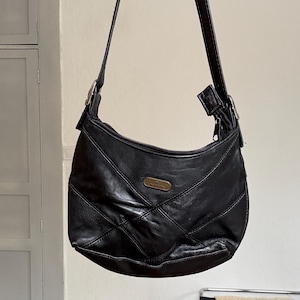 Vintage Adrians Black Leather Shoulder Bag – 2000s Y2K Small Hobo Purse, Adjustable Strap