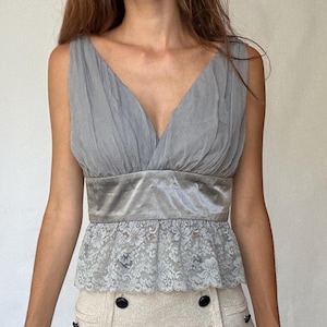 90s vintage Limited Edition Zuhair Murad for MNG Grey Silk Lace Camisole, Size M - L