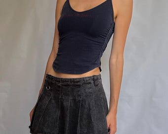 Granatowy top Pedro del Hierro z logo z kryształkami, dopasowany top w stylu Y2K, cienkie ramiączka, rozmiar XXS, bardzo mały