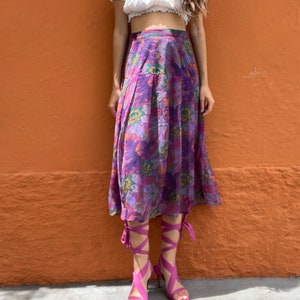 Long high waist summer skirt, Vintage purple floral feminine skirt, Long elegant skirt, True vintage Maxi skirt image 1