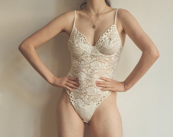 La perla white lace body, white see through lingerie,  sexy body suit