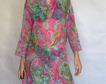 Vestido transparente de paisley con corte fluido, estilo bohemio, para piscina, talla M