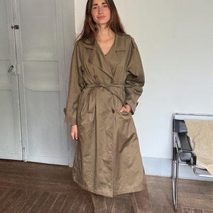 UNISEX Vintage Oversized Trench Coat – Long Brown Classic – Minimalist Fall Layer – Size M/L