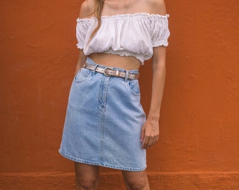 Vintage light wash denim mini skirt, Y2k aesthetic short skirt,  Jeans Vintage Bill blasss Skirt - Chic A-Line Mini for Casual Retro Fashion