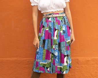Vintage lightweight summer skirt, midi skirt, High waist spring skirt, Cute unique retro feminine clothing, L